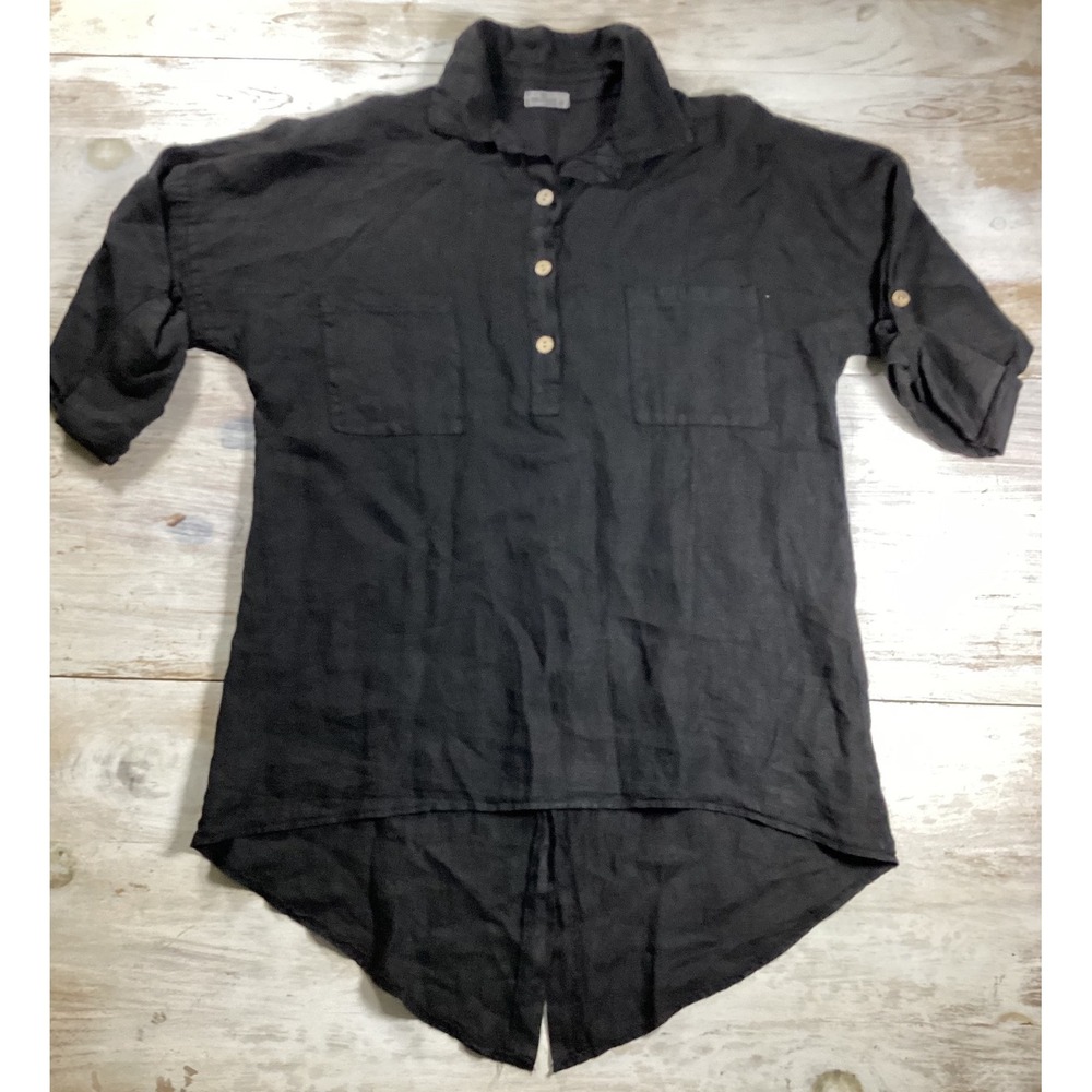 Pure Venice by Eternelle Black 100% Linen Tunic Top Made in Italy Size M